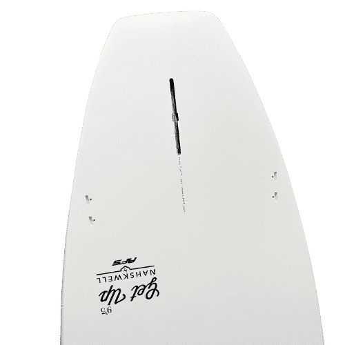 Una tabla de surf blanca con la palabra "surf" bien visible en su superficie